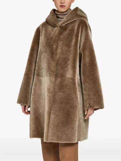 Manzoni 24 Leather-trimmed Fur Coat In Brown