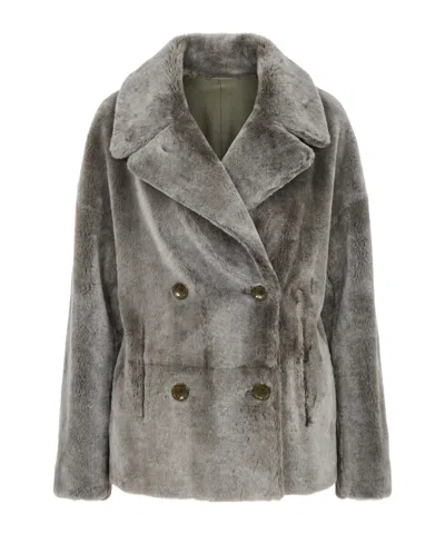 Manzoni 24 Long-sleeve Double-breasted Fur Jacket In Multi