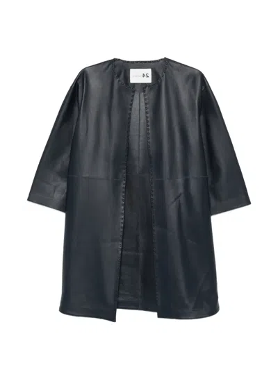 Manzoni 24 Open-front Leather Coat In Blue