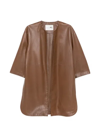 Manzoni 24 Open-front Leather Coat In Brown