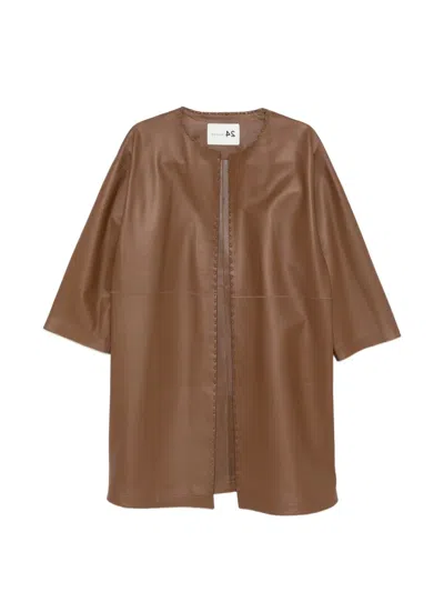 Manzoni 24 Open-front Leather Coat In Brown