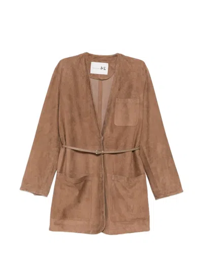 Manzoni 24 Patch-pocket Belted Suedejacket In Brown