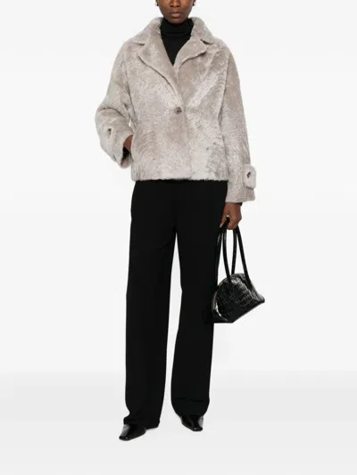 Manzoni 24 Shearling Button-up Coat In Neutral