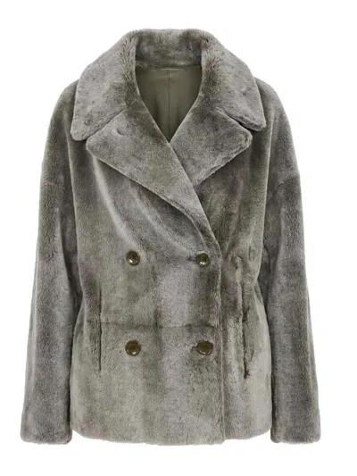 Manzoni 24 Long-sleeve Double-breasted Fur Jacket In Multi