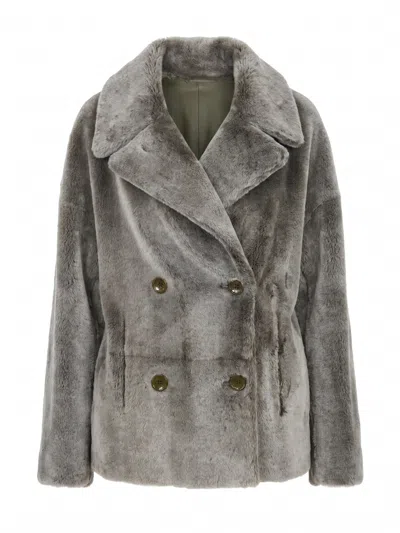 Manzoni 24 Shearling Caban In Gray
