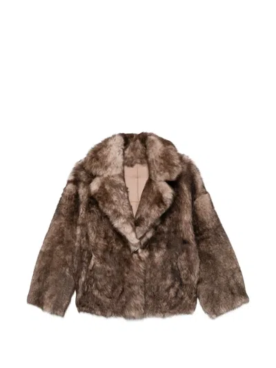 Manzoni 24 Shearling Notched-lapel Jacket In Brown