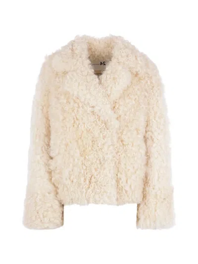 Manzoni 24 Shearling Single-breasted Jacket In Neutral