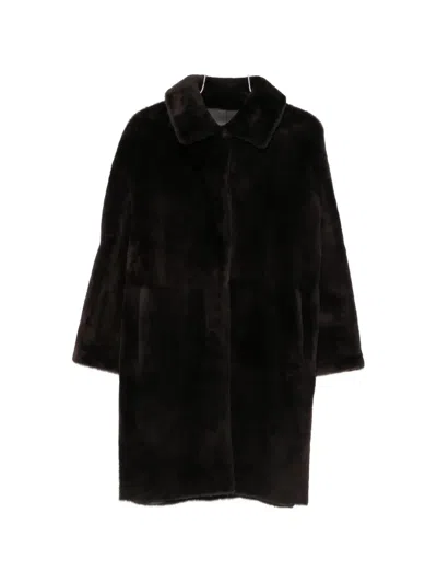 Manzoni 24 Shearling Spread-collar Reversible Coat In Black