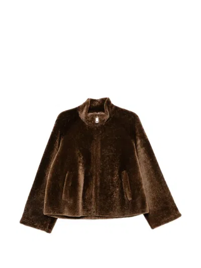 Manzoni 24 Shearling Zip-up Jacket In Brown