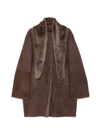 Manzoni 24 Shearling-collar Coat In Brown