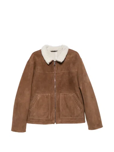 Manzoni 24 Shearling-collar Suede Jacket In Brown