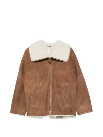 Manzoni 24 Shearling-collar Suede Jacket In Multi