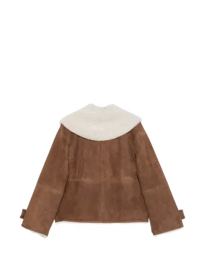 Manzoni 24 Shearling-collar Suede Jacket In Brown