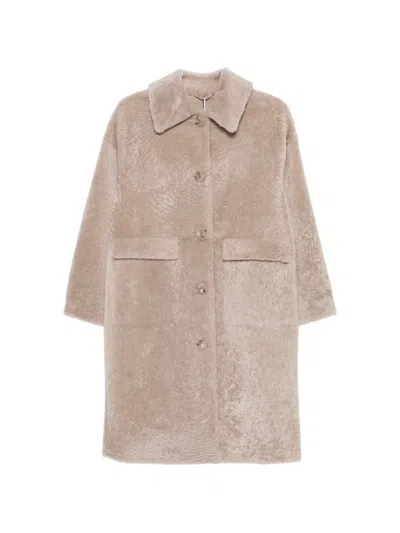Manzoni 24 Shearling-finish Button-down Coat In Brown