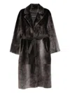 Manzoni 24 Sheepskin Belted Coat In Gray