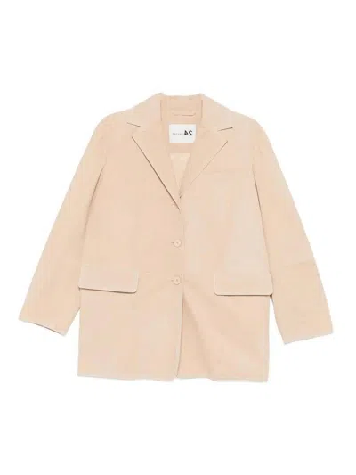 Manzoni 24 Suede Jacket With Stitching In Neutral