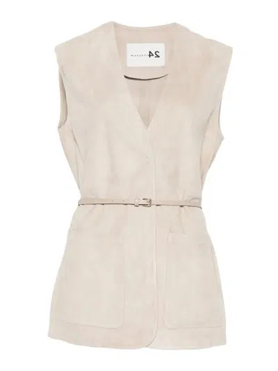 Manzoni 24 Suede Vest With Leather Belt In Pink