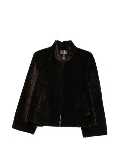 Manzoni 24 Zip-up Shearling Jacket In Burgundy