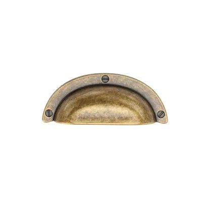 Manzoni Classic Cup Bin Pull With Faux Screws In Distressed Brass