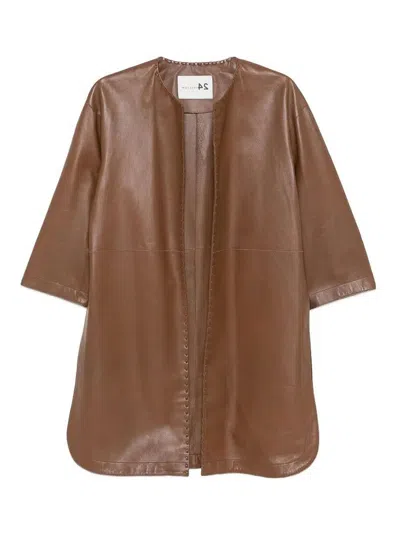 Manzoni24 Nappa Coat With Saddle Stitch And Side Slits In Animal Print