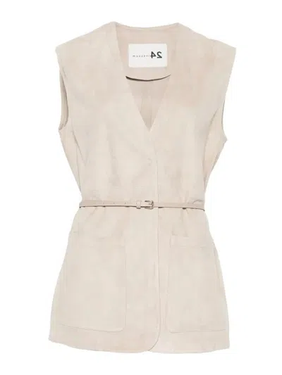 Manzoni24 Suede Vest With Leather Belt In Multi