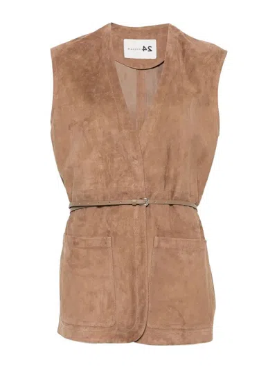 Manzoni24 Suede Vest With Leather Belt In Multi