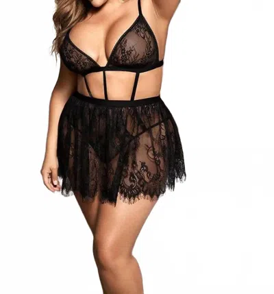 MAPALÉ 2-IN-1 BABYDOLL & TEDDY PLUS IN BLACK