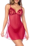 Mapalé Mapale Babydoll Chemise & G-string Set In Red