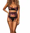 Mapalé Contrast 3 Piece Bra Set In Black Prints In Black