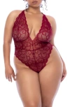 Mapalé Mapale Cutout Lace Bodysuit In Rosewood