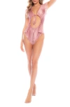 Mapalé Mapale Cutout Satin & Lace Teddy In Rose