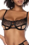 Mapalé Mapale Cutout Underwire Bra, Garter Belt & Thong Set In Black