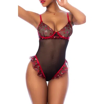 Mapalé Mapale Embroidered Heart Underwire Teddy In Multi