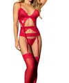 Mapalé Embroidered Hearts 3 Piece Bra Set In Red