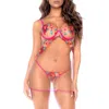 Mapalé Mapale Embroidered Mesh Underwire Babydoll Chemise & G-string Set In Seductive Garden