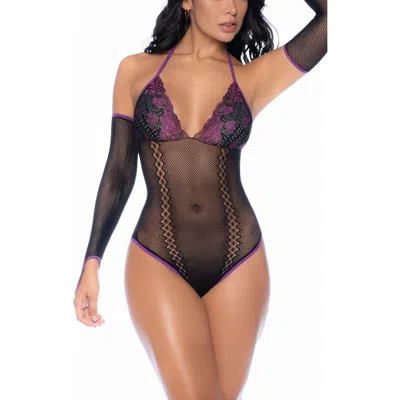 Mapalé Mapale Fishnet Teddy & Gloves Set In Multi