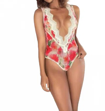 Mapalé Flora Blanc Teddy Bodysuit In Floral Print In Red
