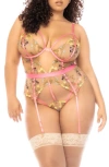 MAPALÉ FLORAL EMBROIDEREDY UNDERWIRE TEDDY WITH GARTER STRAPS