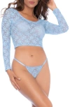 Mapalé Mapale Lace Long Sleeve Crop Top & Thong Set