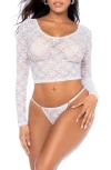 Mapalé Mapale Lace Long Sleeve Crop Top & Thong Set