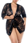 Mapalé Mapale Lace Robe & Thong Set In Black