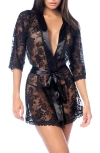 Mapalé Mapale Lace Robe & Thong Set In Black