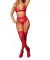 Mapalé Lacey 3 Piece Bra Set In Red In Red