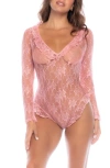 Mapalé Mapale Long Sleeve Lace Teddy In Rose