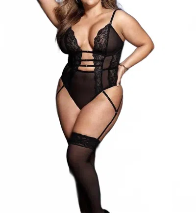 Mapalé Luxury Sheer Front Fitted Teddy Bodysuit - Plus In Black