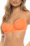 Mapalé Mesh Underwire Bra, G-string & Garter Belt Set In Hot Orange