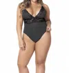 Mapalé Mylah Deep V-neck Bodysuit - Plus Size In Shimmery Grey / Black In Black