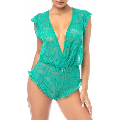 Mapalé Mapale Ruffle Lace Babydoll Romper In Green