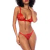 Mapalé Mapale Satin Trim Embroidered Lace Bra & Thong Set In Red