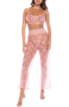Mapalé Mapale Sheer Lace Lounge Set In Rose